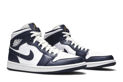 Air Jordan 1 Mid White Metallic Gold Obsidian